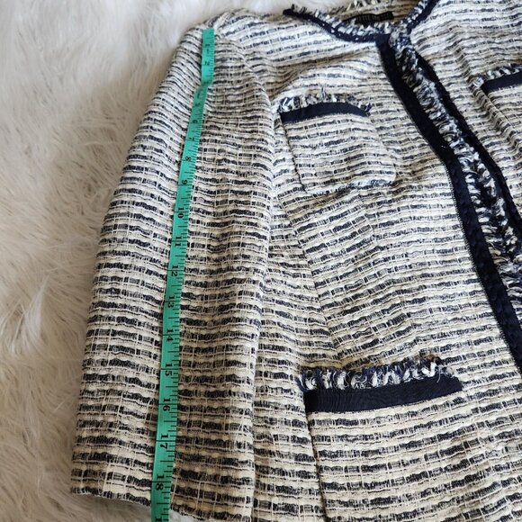 Lafayette 148 Tweed Blazer Women's 12 Metallic Shimmer Navy Blue Silver Career - Picture 13 of 16